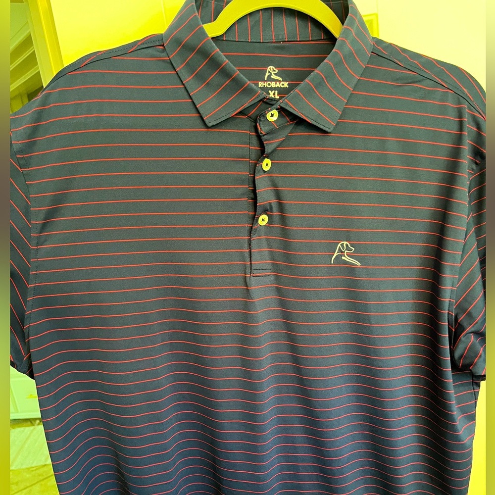 Navy blue, red stripe Rhoback polo